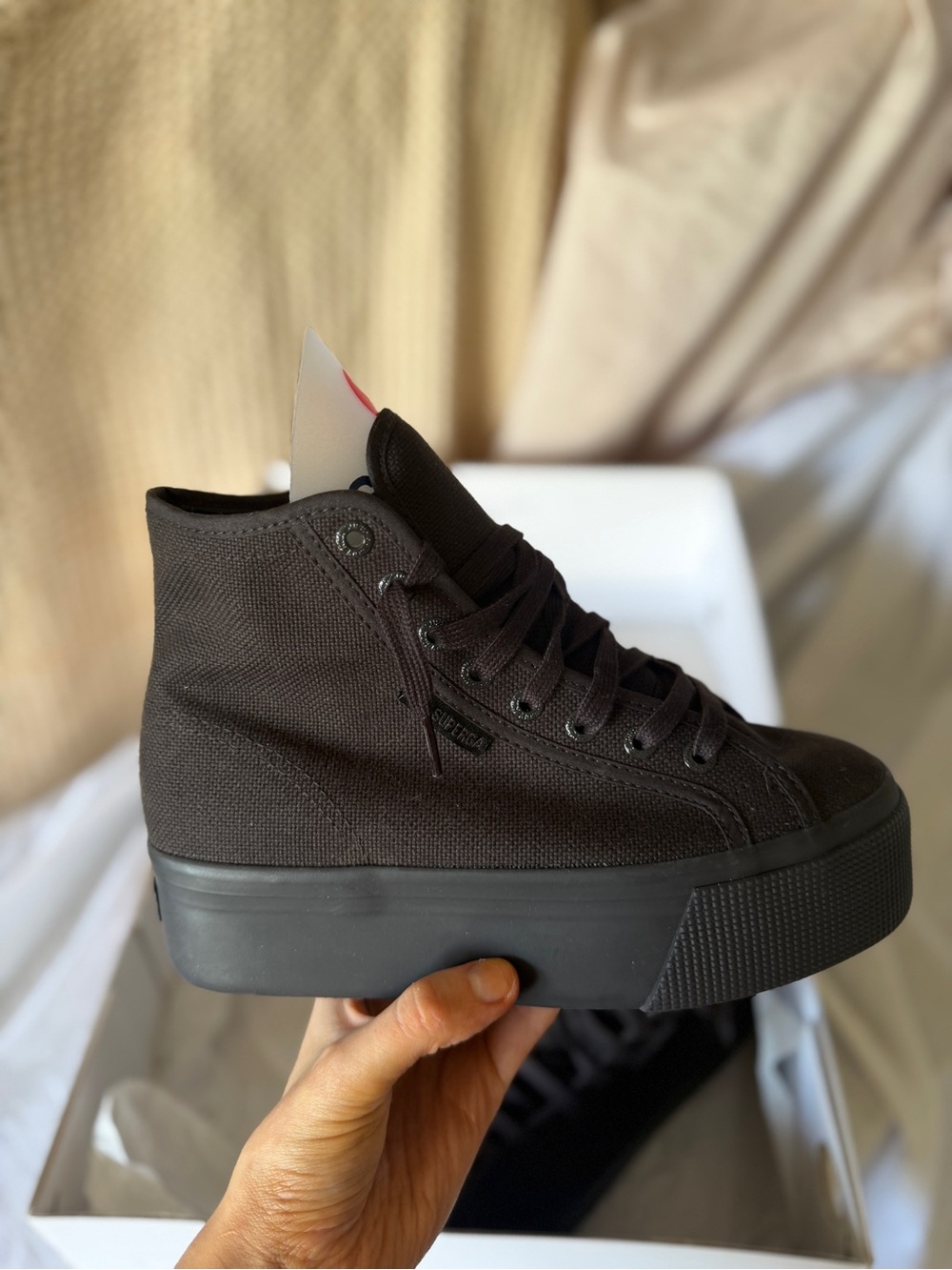 New Superga 2708 Hi Top Black Bristol Sneakers Women’s 6 EU 36 Canvas Shoes
